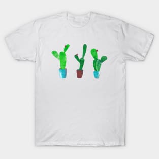 Succulent cacti in pots - mixed media collage T-Shirt